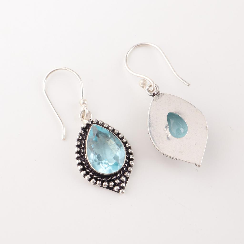 Beautiful Sky Blue Topaz Gemstone 925 Sterling Silver Handmade  Earrings Jewelry EE-164-2