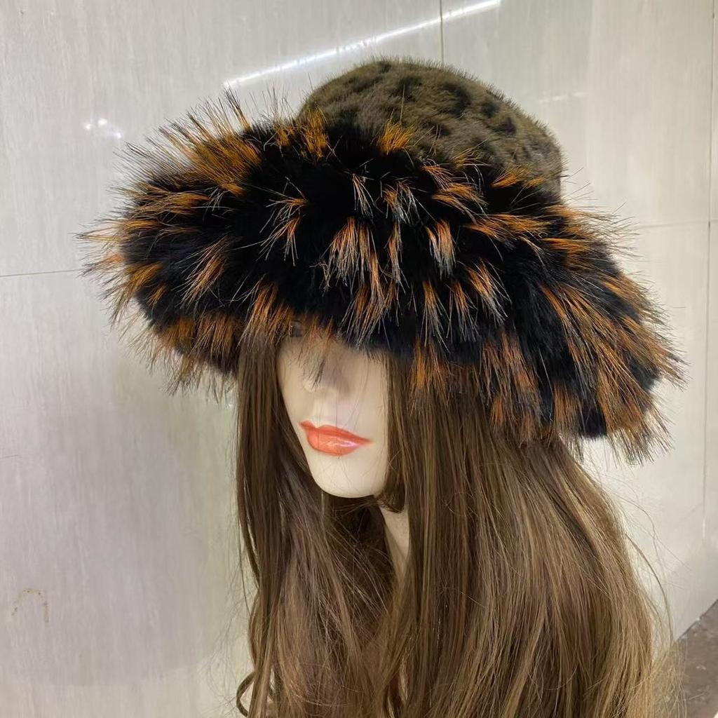 Ins Fluffy Plush Big Brim Bucket Hats For Women'S  Winter Faux Fur Thickened Warm Sun Hat Lady  New Fashion Luxury Furry Panama