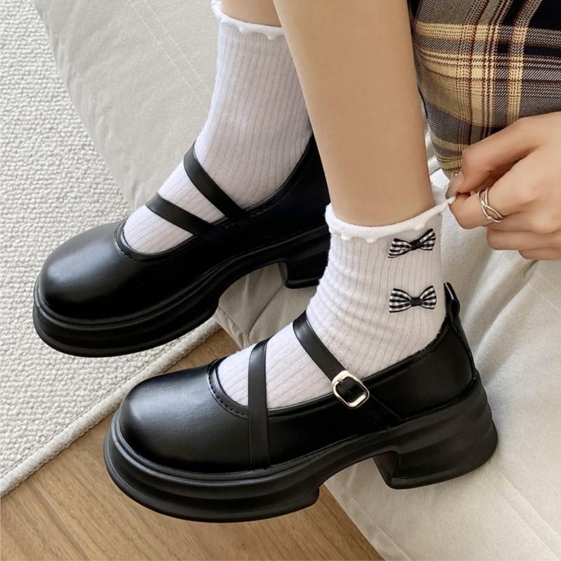 Fashion Womens Mary Jane Shoes Adjustable Buckle Strap Platform Flats Preppy Schoolgirl Style Shallow Cut Casual Shoes Non-Slip Oxfords