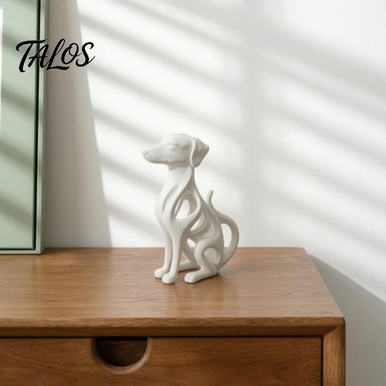 Desktop Ornament, Hollow Curved Surface Sitting Hound Figurine, Matte White One-Piece Molded Dog Sculpture for Home Office Gift