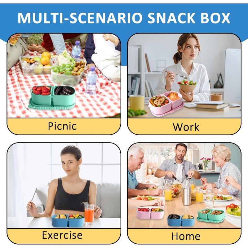 3-Pack Reusable Silicone Snack Containers - Leakproof Dual Compartment Lunch Box for Salad, Dressing & Meal Prep, Microwave Safe