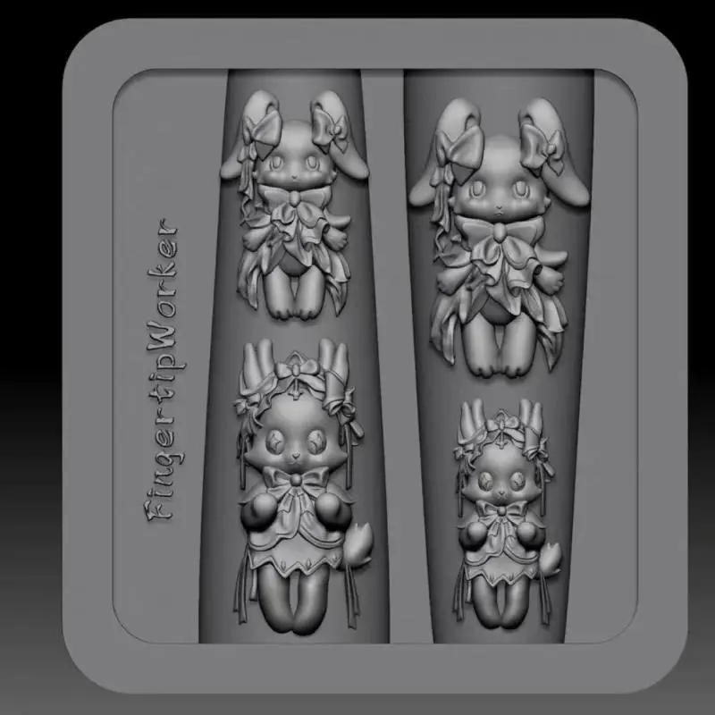3D Transparent Silicone Nail Mold For Nail Art Design Relief Rabbit Angel Pattern Manicure Templates Tools Accessories