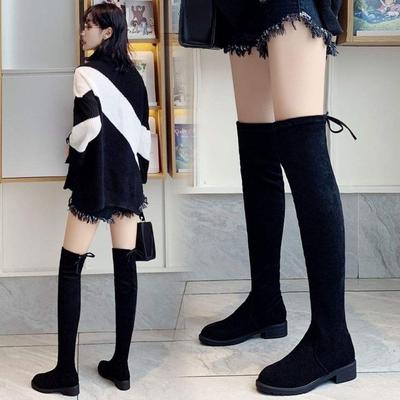 2025 Autumn and Winter New Over-the-knee Boots Women's Flat-bottomed Thin High Boots Velvet Boots Women's Large-size Women's Elastic Boots