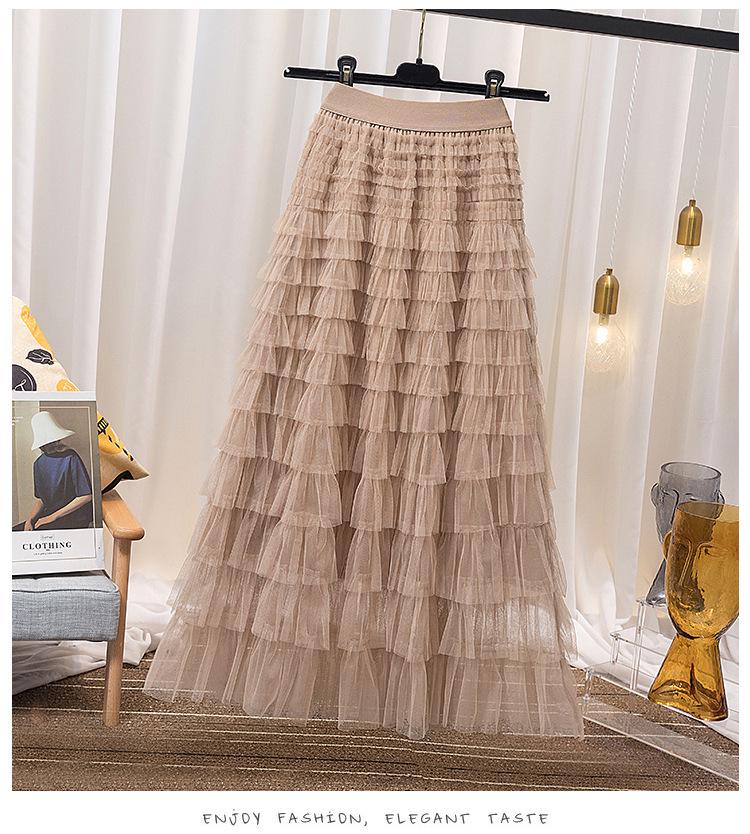 Women's Mesh Ruffle Midi Skirt - New Style Socialite Slimming Cake Skirt