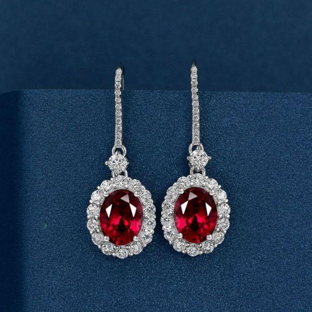 

100% стерлингового серебра 925 пробы, винтажные серьги овальной огранки из белого золота с натуральным драгоценным камнем, красный рубин, серьги для женщин, ювелирные изделия, подарки красный
