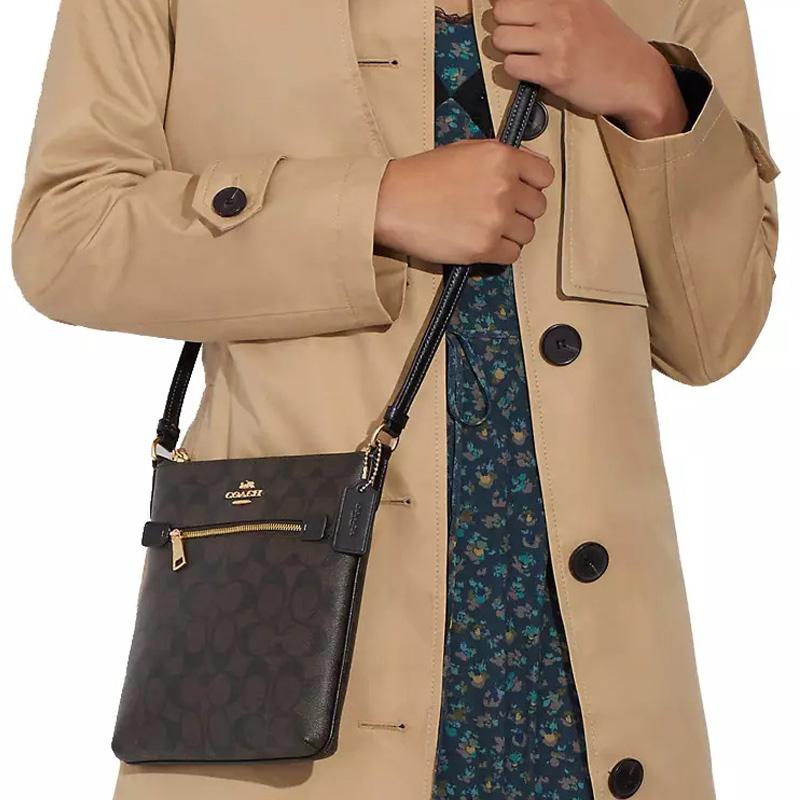 COACH Rowan Coated Canvas With Smooth Leather Crossbody Bags Mini Women's Brown Black CF340-IMAA8