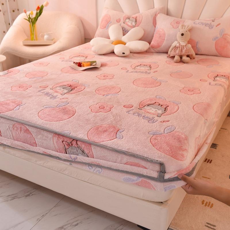 1 Pc Warm Coral Velvet Fitted Sheet Elastic Mattress Cover Fluffy Coral Fleece Bed Sheet Winter Warm and Cosy Plush Fitted Sheet