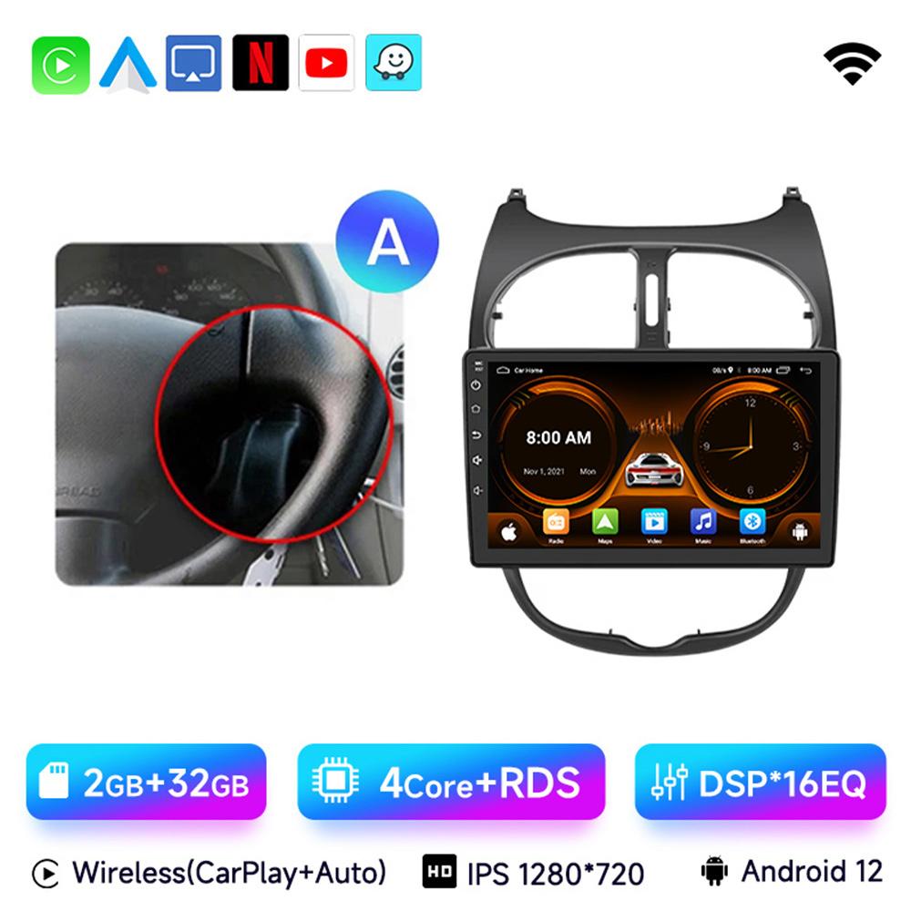 JIUYIN Car Radio For Peugeot 206 206CC 206SW 2001 - 2008 Wireless CarPlay Android Auto Car Intelligent Systems No 2 Din 2din DVD