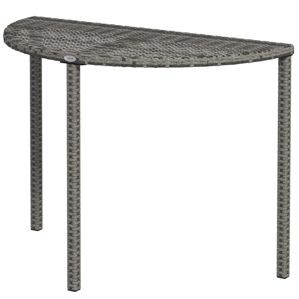 Balcony Table, Half-Round, Poly Rattan+Metal, 100x50x74 Cm, Grey