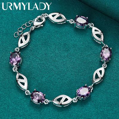 925 Sterling Silver Purple Zircon Bracelet For Women Fashion Jewelry