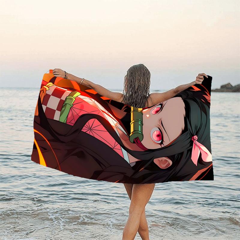 1pc nezouko9 Beach Towel, Beach and Seaside Swimming Pool Equipment, Fashion Pattern, Rectangular, Travel Essentials