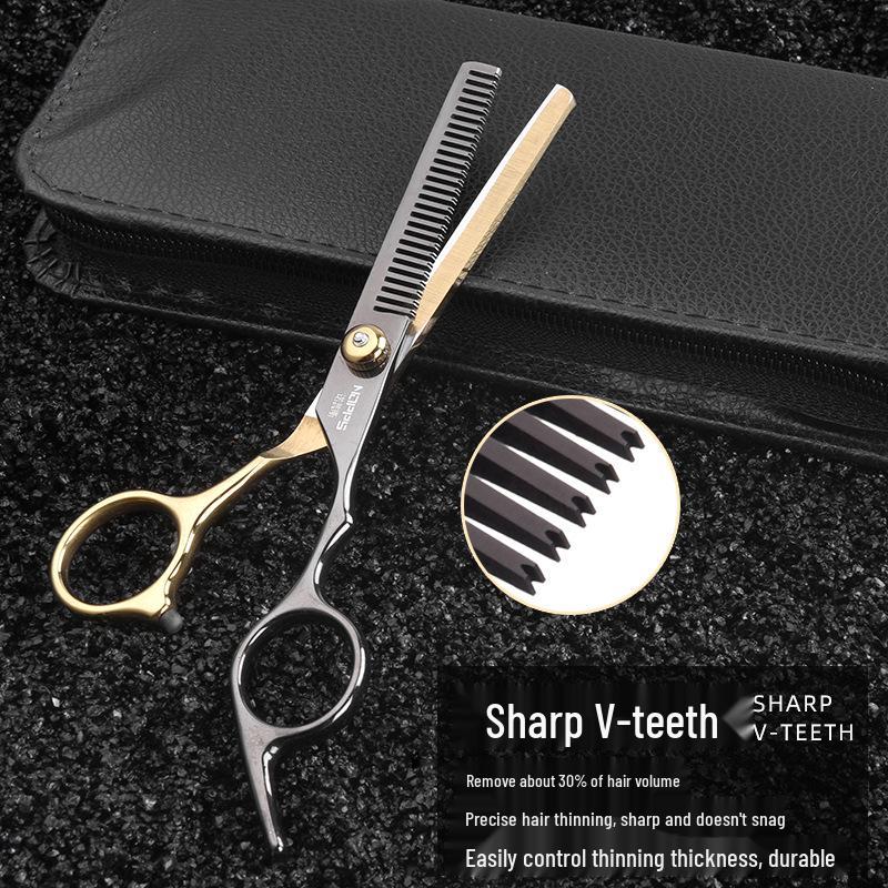 Schwarzgoldene professionelle Friseurscheren-Set: Friseurscheren zum Schneiden, Ausdünnen und Stylen von Ponyfrisuren.