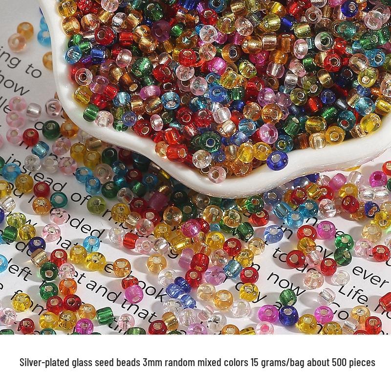 Silver-Lined Glass Rice Beads: 2-4mm Mixed Colors for Handmade Jewelry & DIY Crafts