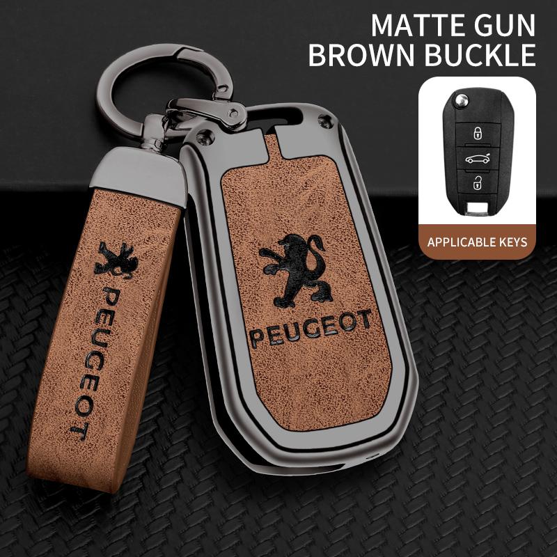 2026 Hot Car Sticker Zine Alloy Leather Car Smart Remote Key Case Shell Cover Protection For Peugeot 208 2008 301 308 508 5008 R