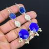 Easter Sale Blue Sapphire Stone 925 Sterling Silver Dangling Earrings Jewelry