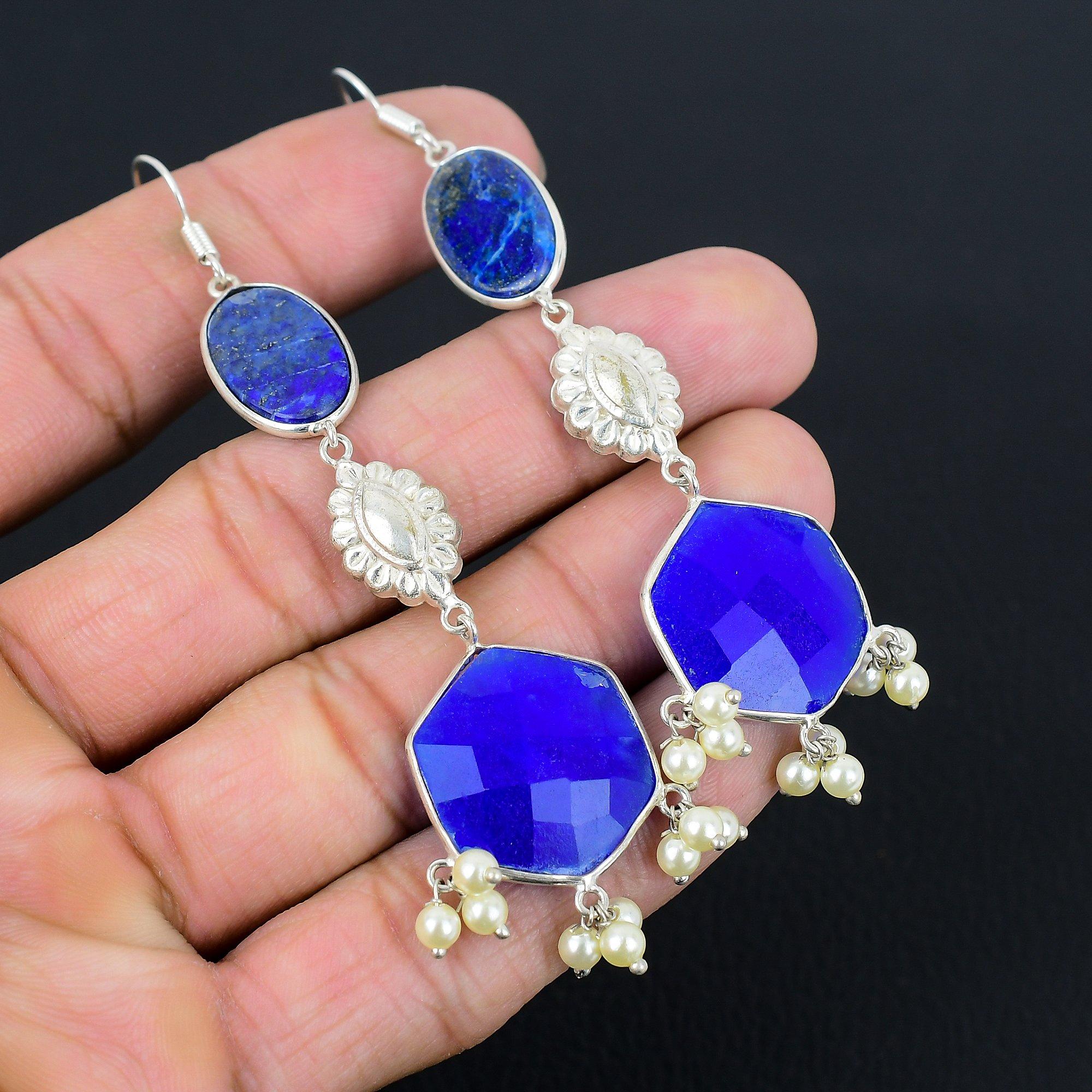 

Пасхальная распродажа Серьги-подвески из стерлингового серебра 925 пробы с камнем синий сапфир Ювелирные изделия