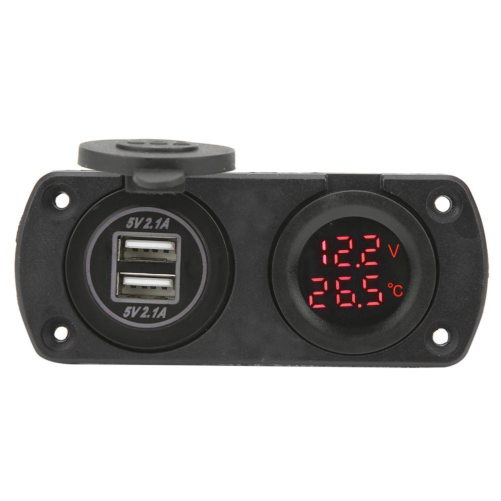 Termometru Volmetru Încărcător Auto USB Dublu 12V Priza de Alimentare Soclu Brichetă Albastru
