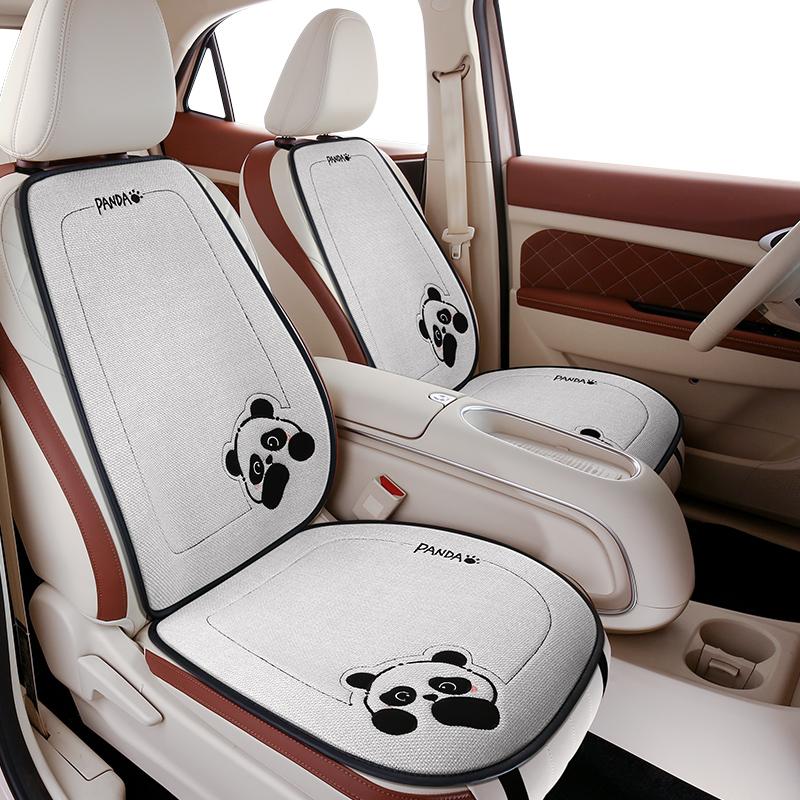 New Linen Cartoon Panda Car  Seat Cushion Non-slip Breathable Universal Car Seat Cover for Most Cars All Seasons Universal