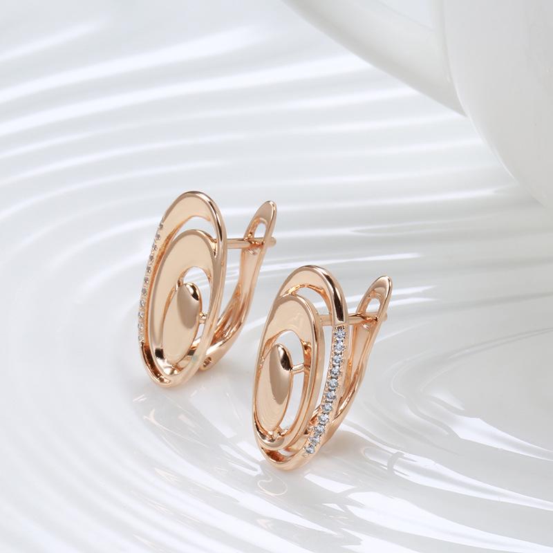 585 Rose Gold Irregular Geometric Oval Earrings with Zircon Inlay
