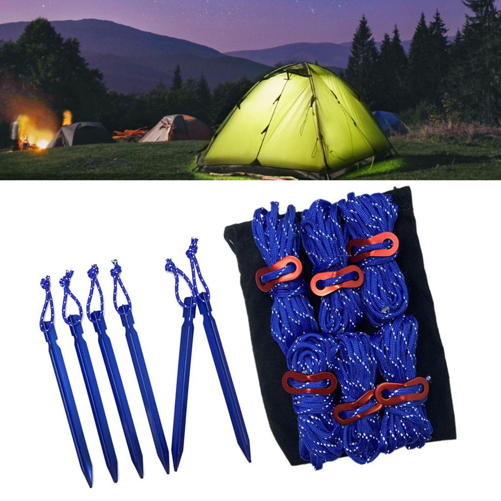 Corda de Barraca Fivelas de Estaca Cordas Refletivas Conjunto com Bolsa de Armazenamento para Acampamento ao Ar Livre Azul