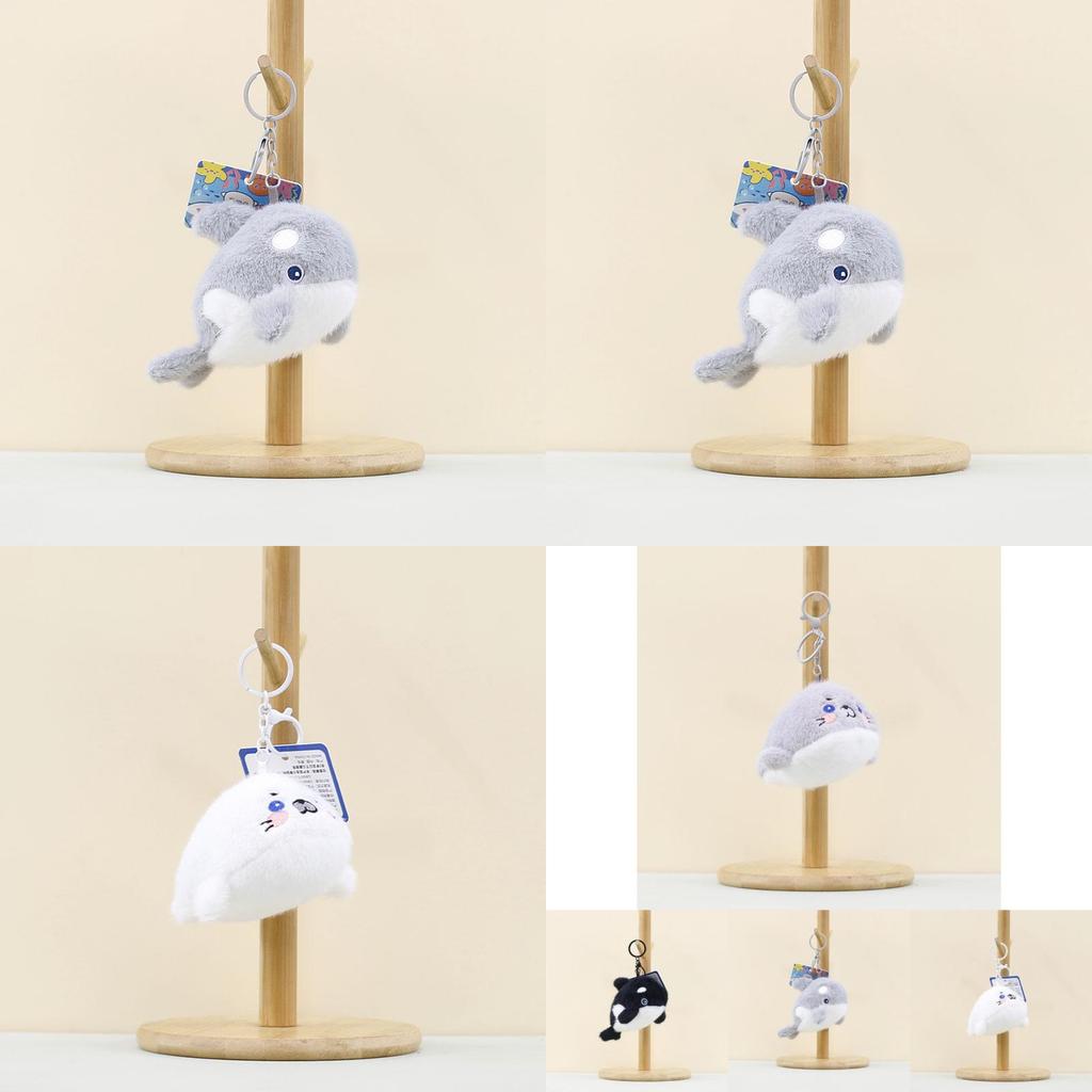Adorable Plush Whale And Seal Keychain Accessories Soft Stuffed Animal Toys