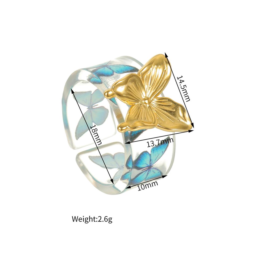Stainless Steel Romantic Flower Butterfly Rings for Women  Coloful Adjustable Open Ring Daily Jewelry Gift Accessories