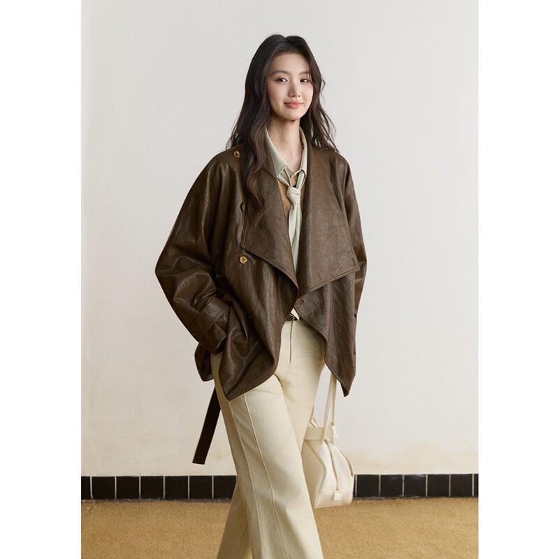 Mixiu French Style Oversized Lapel Trench Coat with Belt