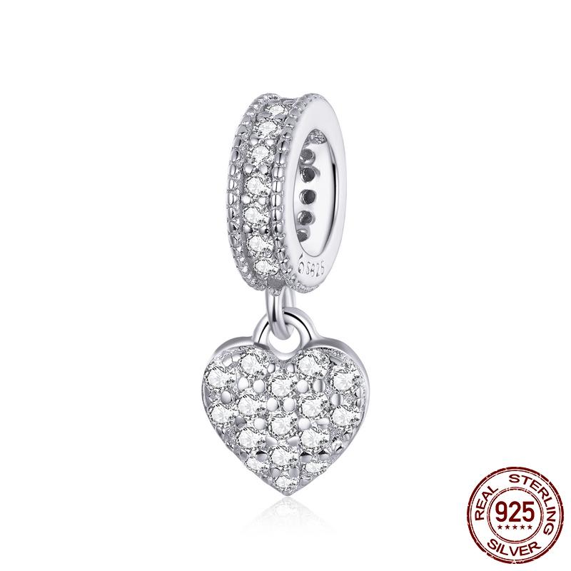 WOSTU Real 925 Silver Heart Beads Flower Retro Pattern Charms Pendant Fit Original DIY Bracelet Necklace Silver Jewelry