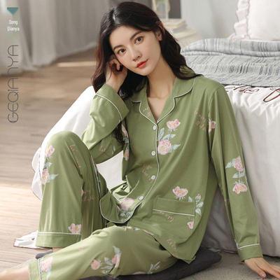 Langarm-Pyjama aus 100 % Baumwolle für Damen – lockere Passform für Frühling und Herbst, ideal für Mütter mittleren Alters