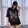Plus Size Colorful Cartoon Bufferfly Diamonds Short Sleeve Tees for Women Clothing Summer Casual Loose O Neck T Shirt Knitwear