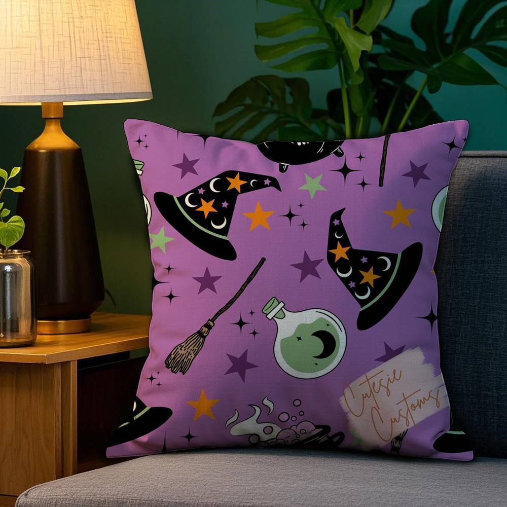 Halloween Witch Hat Skull Pillow Case Plush Fabric Soft Double Sided Print Sofa Cushion Cover Throw Pillow Covers