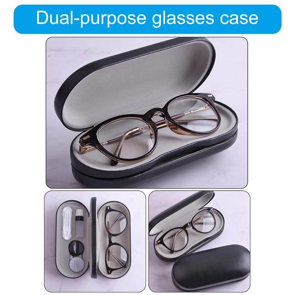 Double Layered Eyeglass and Contact Lens Case MultiFunctional Travel Eyewear Holder with Soft Protective Lining Tools