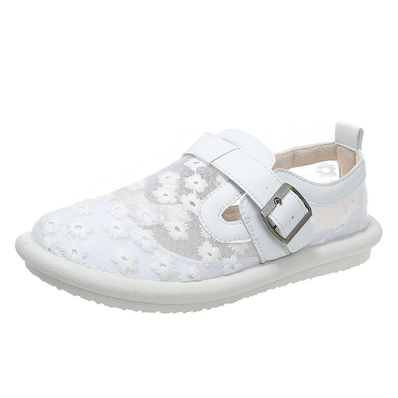 Women Sneakers Summer Fashion Casual Flat Shoes Buckle Latch Mesh Breathable Comfort Tennis Women Covered Toe