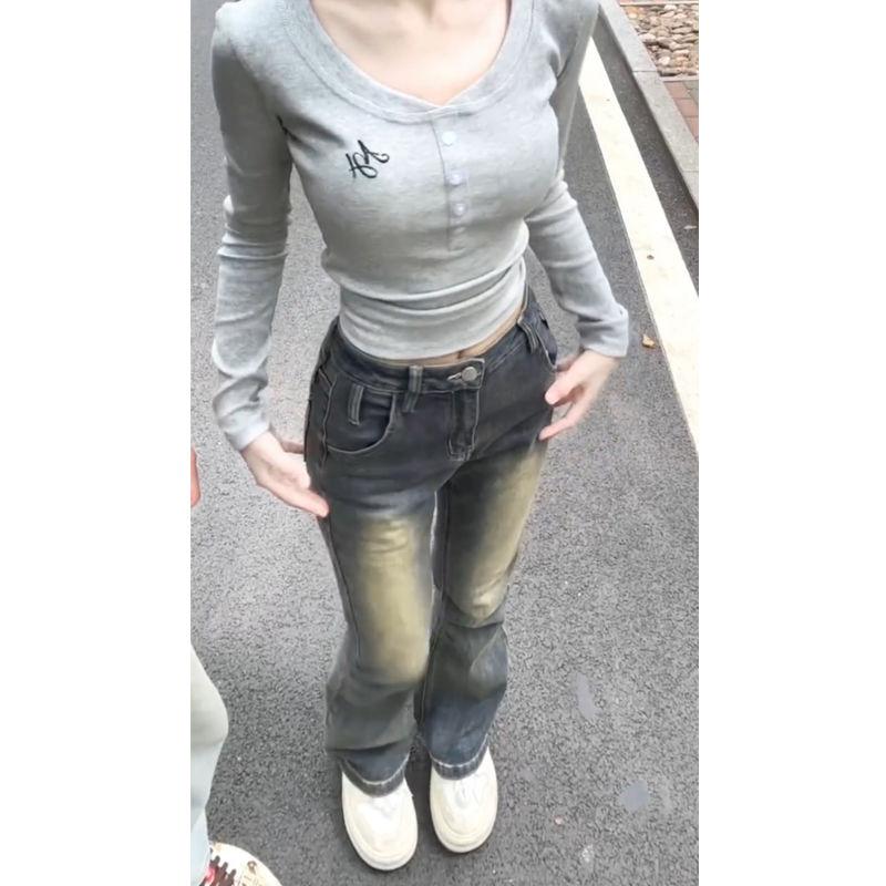 

Сексуальные женские футболки Однотонные с надписями Длинный рукав Квадратный вырез Модные футболки Для леди и девушек Повседневные футболки XL серый