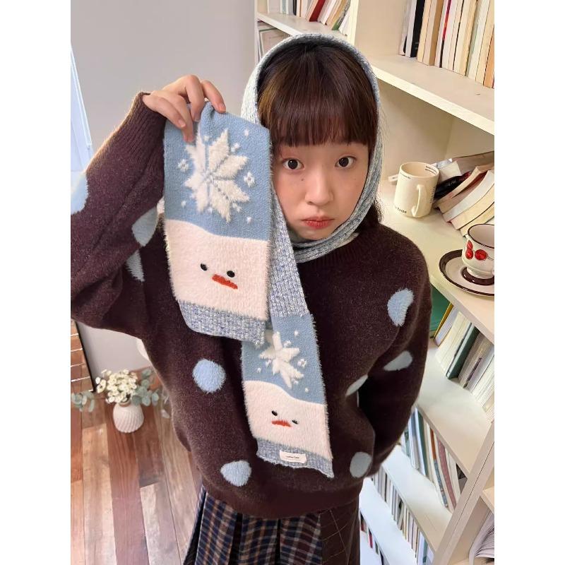 

Cute Snowman Scarf Warm Knitted Scarf for Autumn and Winter 170*15cm
