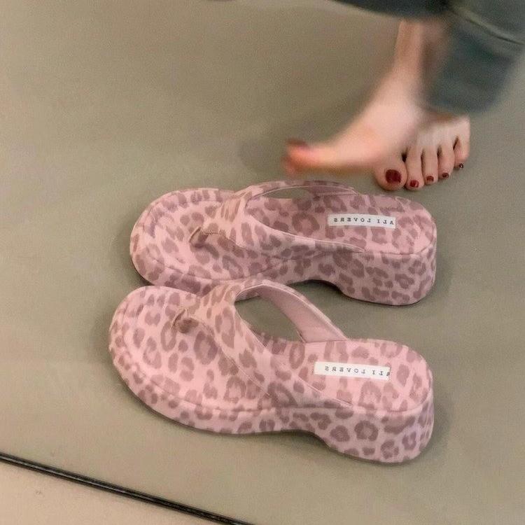 Fashion Wedge Shoes Pink leopard Ladies' Slippers Luxury Slides Platform Women Heels Low Designer Soft High Rome Fashion Concise Fabric