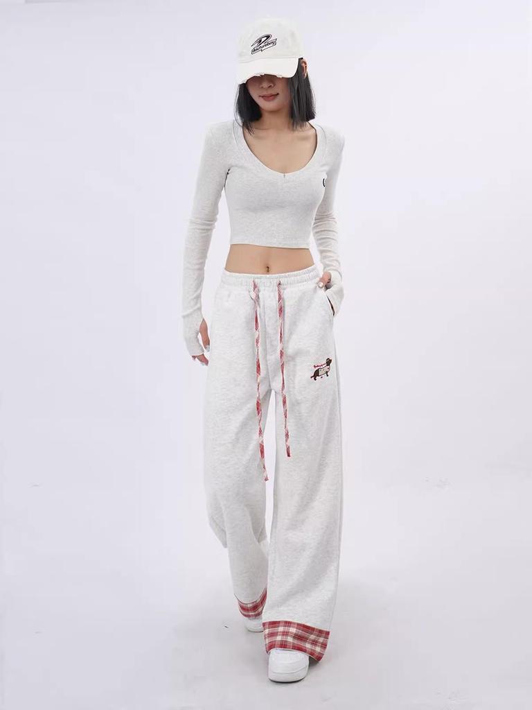 Women's Sporty Retro Wide-Leg Sweatpants, Cuffed, 2025 Design – Loose Fit for Autumn/Winter Casual Wear