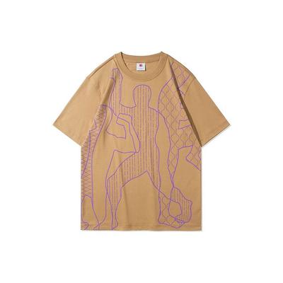 Li Ning Sports Basketball Series SS21 Paris Fashion Week Printed Casual Round Neck Short Sleeve T-Shirt Men Tops Deer-Brown AHSR357-5