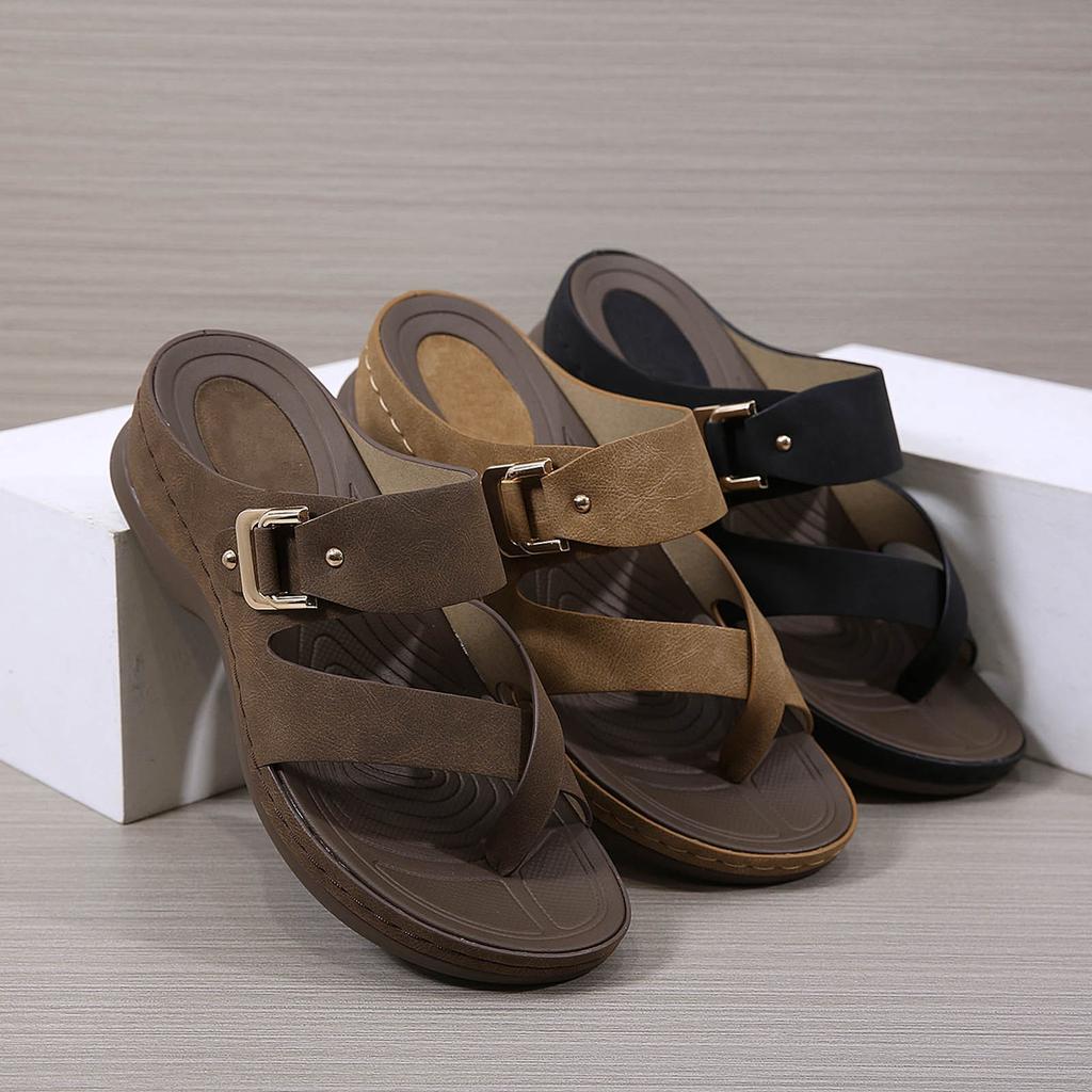 Streetwear Sandals Women'S Summer Fashion Casual Wedge Toe Floor Empty Dress Sandal On The Beach To Wear Flip Flops Chalas Mujer