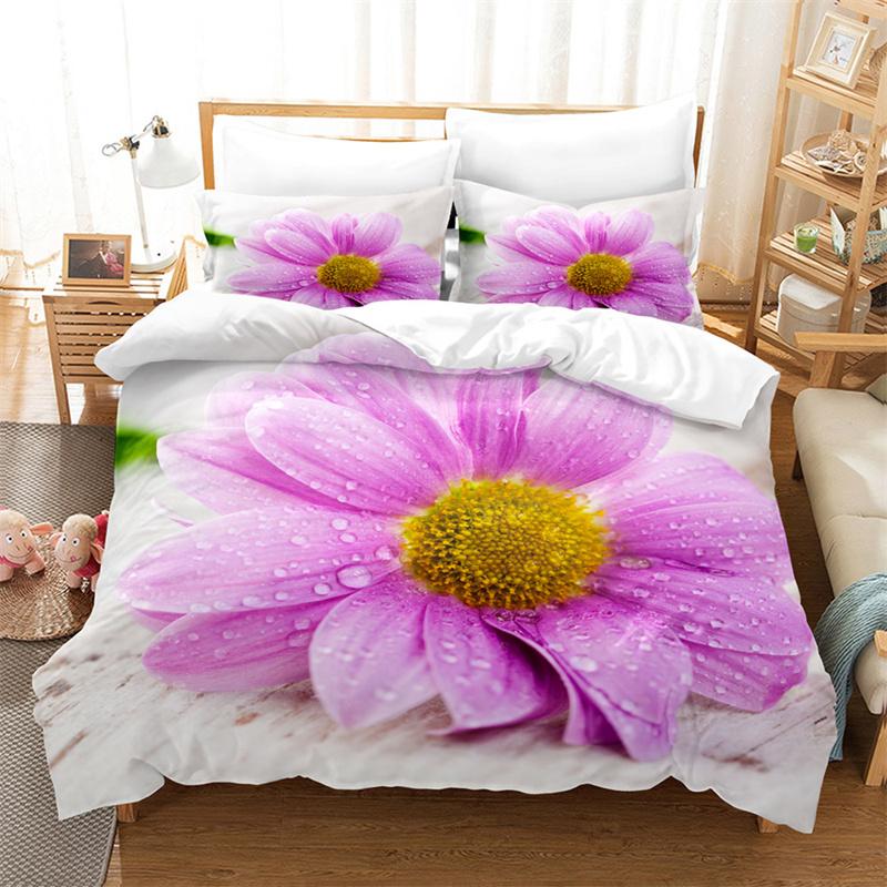 Comforter Purple Flower Double Bed 200X200 Thin Floral Bedding Set 3Pcs 2Pcs With Single 220X240