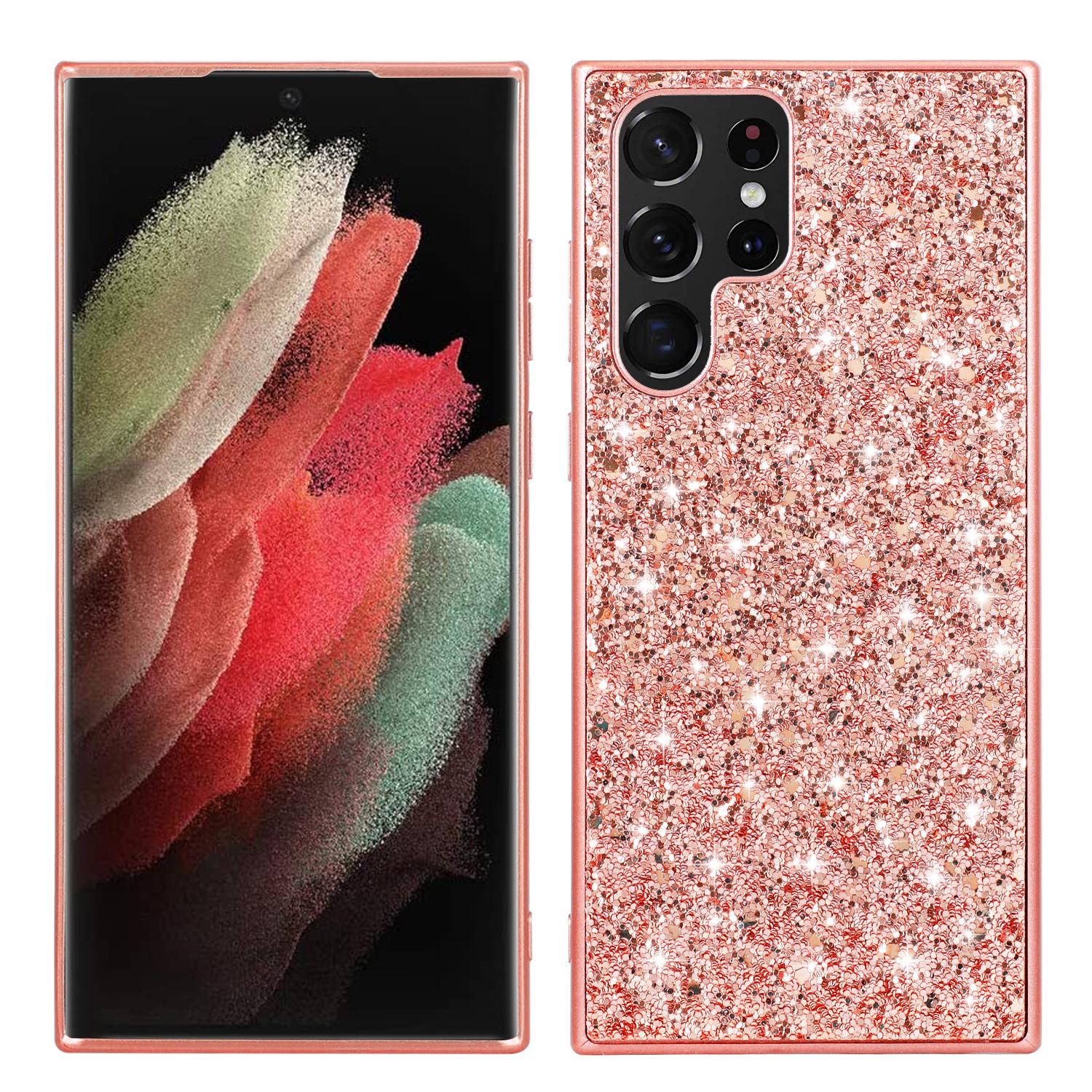 

For Samsung Galaxy S25 Ultra Case TPU+PC Sparkling Glitter Phone Back Cover Rose Gold