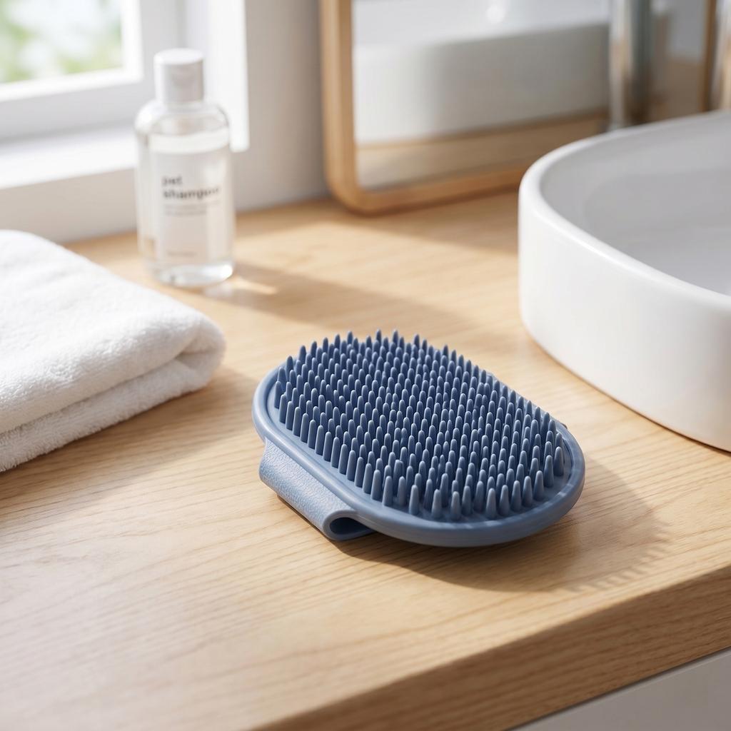 Pet Bath Brush Silicone Grooming Scrubber Massage Brush for Dogs Cats Fur Cleaning and Shedding Control Durable Soft Bristles