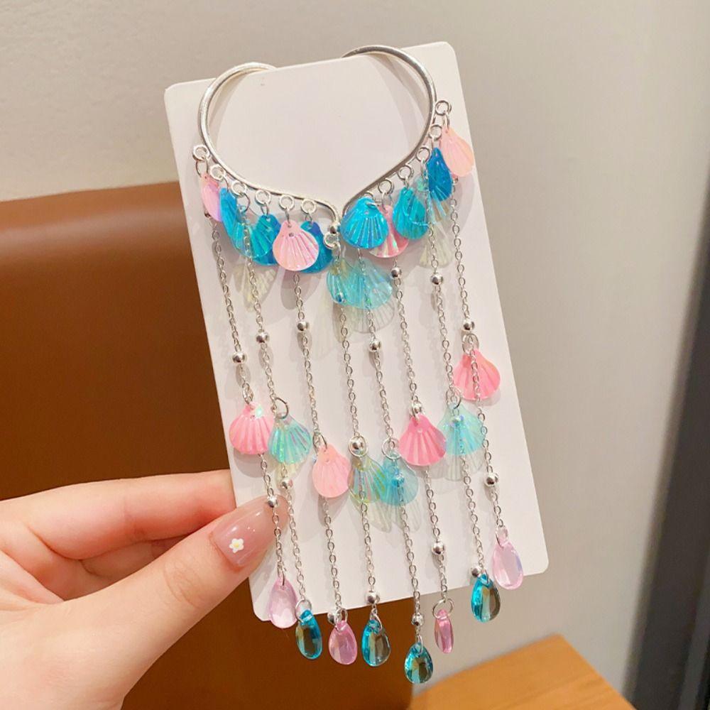 Mermaid Pearl Hair Clip Sweet Bow Accessories Fashion Tassel Forehead Chain  for Children
