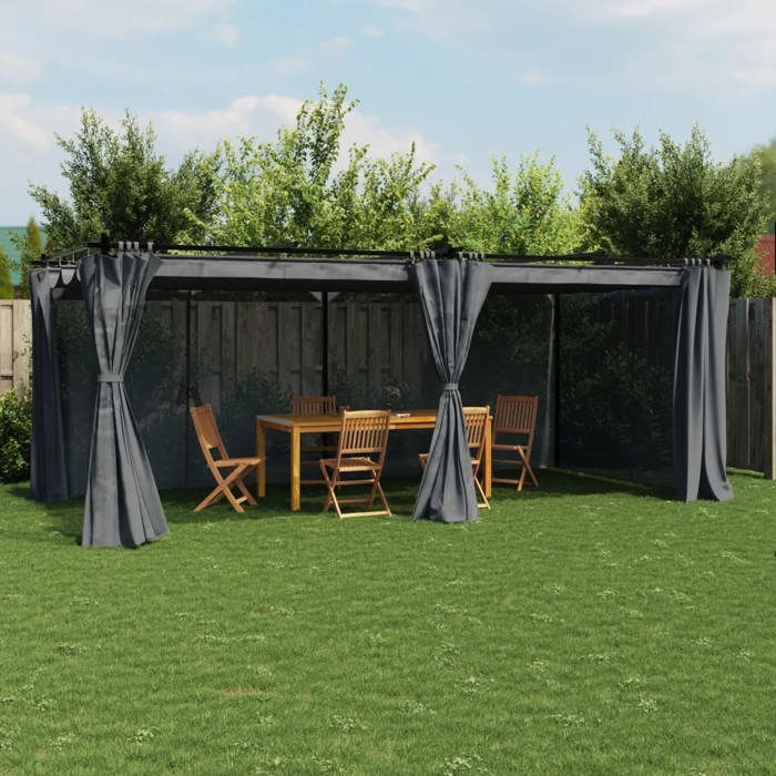 VidaXL Tonnelle avec rideaux anthracite 6x3 m acier, tonnelle de jardin, tonnelle de patio, pavillon de jardin, tonnelle 4003921