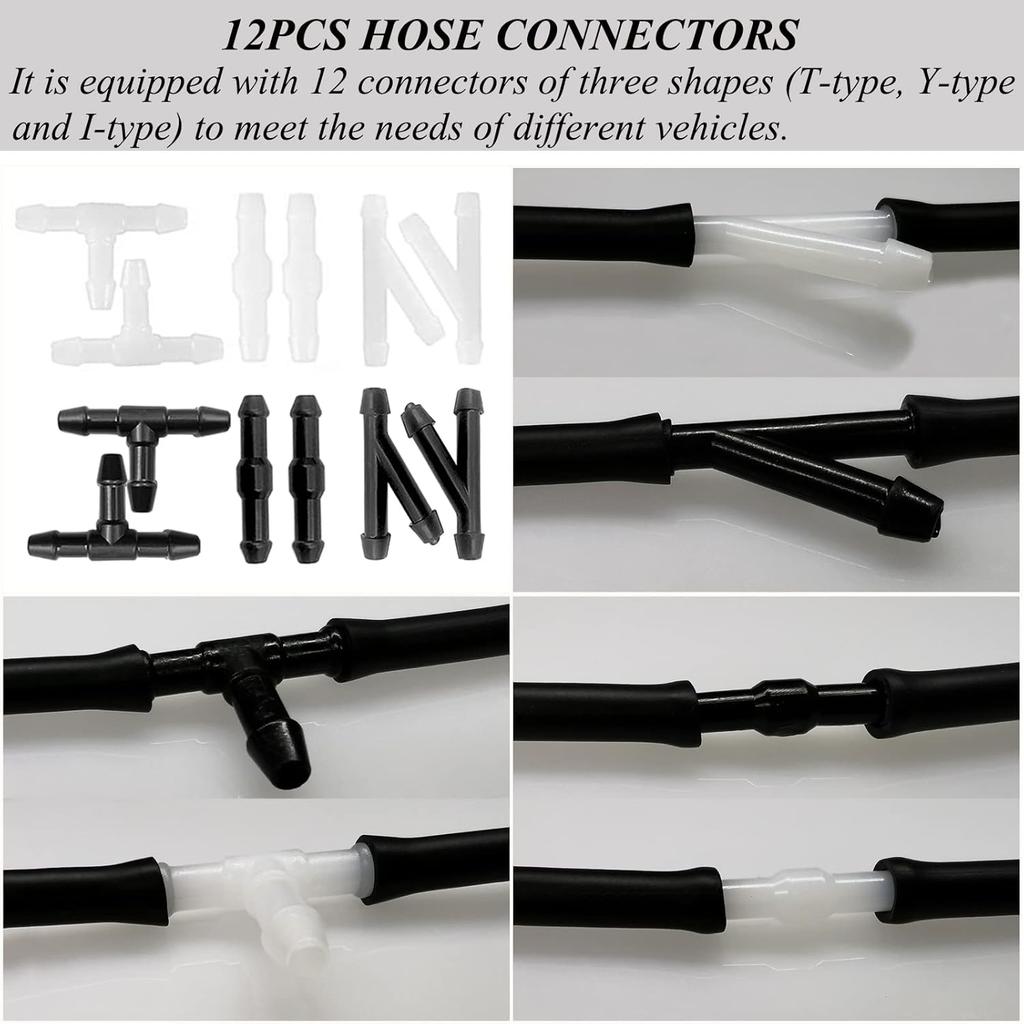 Windshield Washer Hose Kit - Includes 4 Meter Washer Fluid Hose & 12 Pcs Hose Connectors, Compatible With Most Vehicle Windshield Washer Nozzle