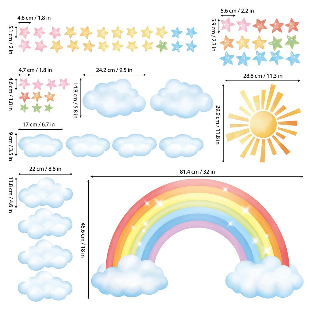 DECOWALL Clouds and Stars Wall Stickers Decorative Wall Art for DIY Wall Transfer Stickers Wall Art Stickers for Bathroom Bedroom Vinyl Teen Kids