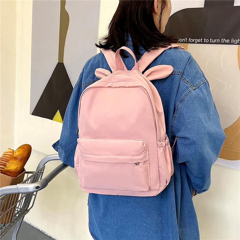 Schoolbag Rabbit Ears Solid Color Middle School Backpack ins Japanese Fashion Elementary School Backpack Large Capacity School Bag Wholesale