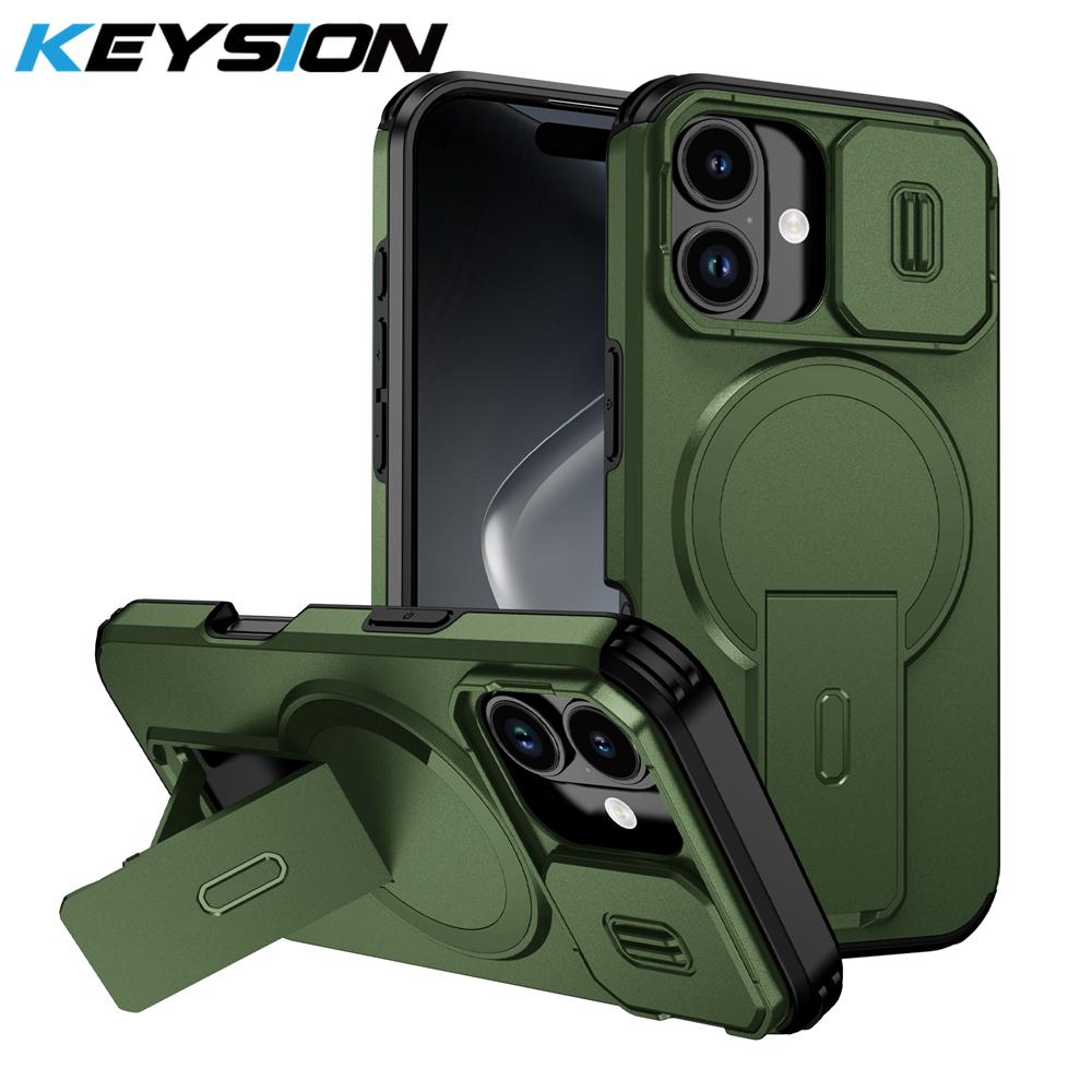 KEYSION Shockproof Armor Magnetic Case for iPhone 17 16 Plus Slide Camera Protect Kickstand Wireless Charging Phone Back Cover