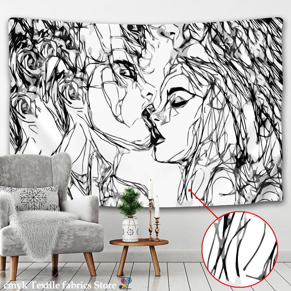 Kreatives Linienzeichnung Wandbehang Boho Dekor Hippie Kuss Psychedelisch Abstrakt