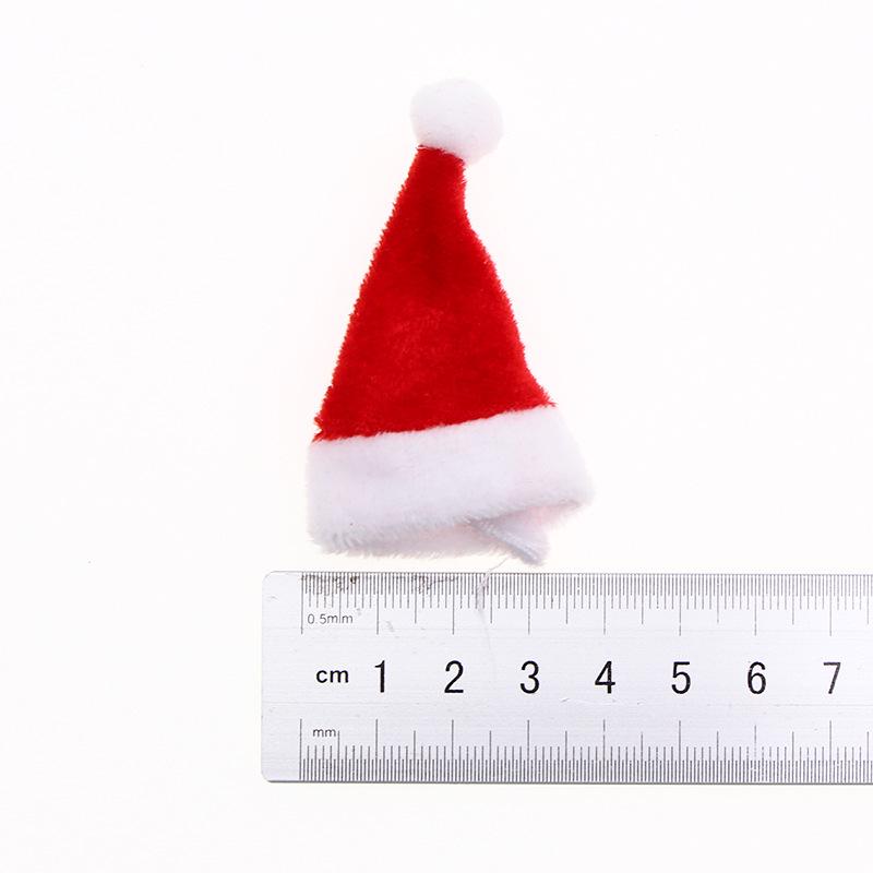 Mini Plush Christmas Hat for Wine Bottle and Cutlery Decor, 4x6cm Toy Accessories.